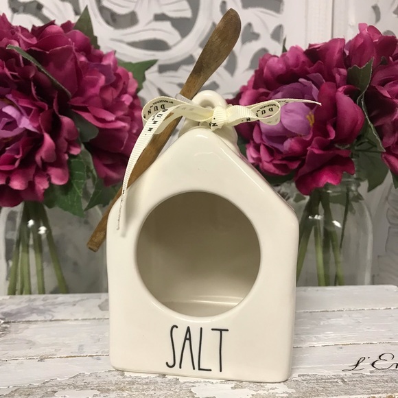 Rae Dunn Ceramic Salt Cellar with Spoon “Salt”, Kitchen Storage Decor - Picture 1 of 8